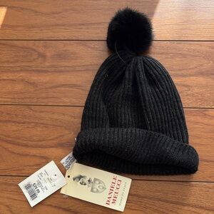 Daniele Fiesoli Kids Black Ribbed Beanie with Pom-Pom